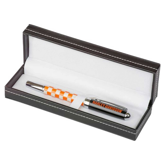 Harley-Davidson Checkered Black Ink Pen w/Black Gift Box - Orange HDL-20113