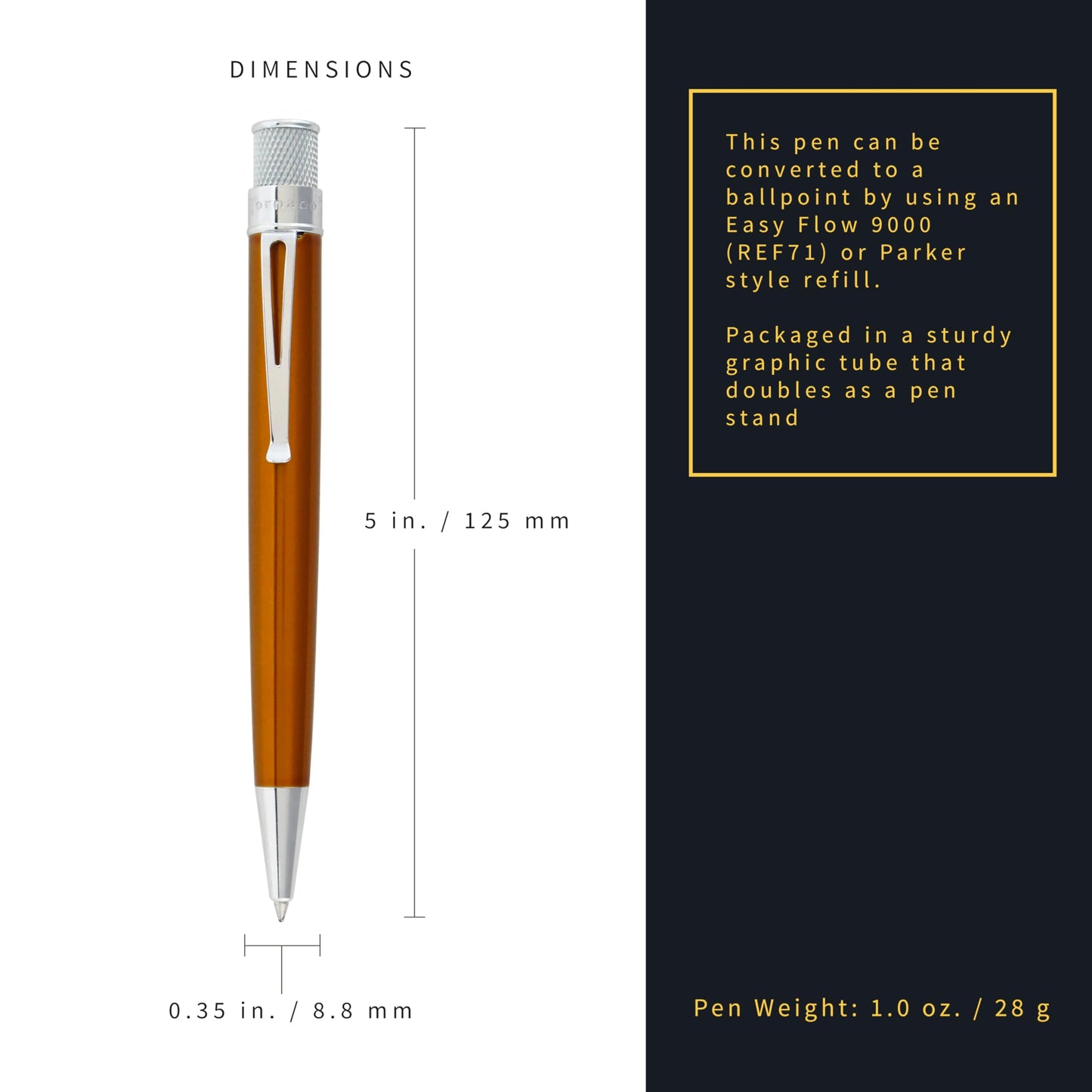 Retro 51 ™ Classic Lacquer Rollerball Pen - Orange - New Open Tube