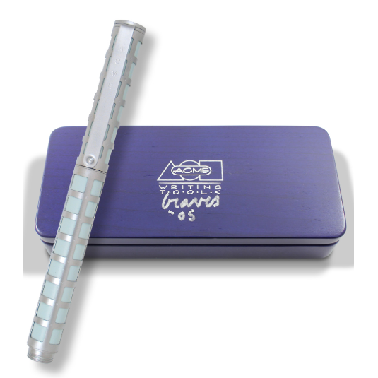 ACME Studio “GRID” RB Pen SIGNED by Architect MICHAEL GRAVES - NEW PEN IN BLUE WOODEN BOX