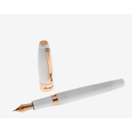 MONTEGRAPPA Fortuna White Fountain Pen w/ Rose Gold Trim - NEW in Original Box