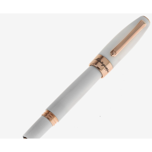 MONTEGRAPPA Fortuna White Fountain Pen w/ Rose Gold Trim - NEW in Original Box