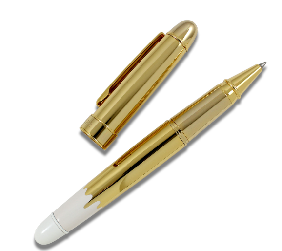 ACME Studios' "Gold Dipped- White" Rollerball Pen Color Test By R. STADLER NEW and RARE