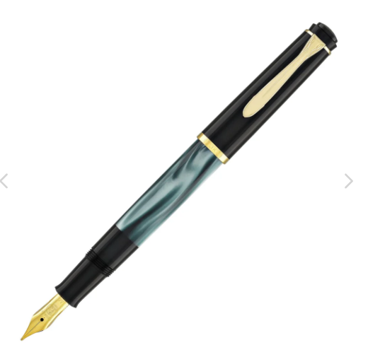 Pelikan M205 Green Marbled Fountain Pen – NEW OLD STOCK – Never Inked – Medium Nib – Gold Trim