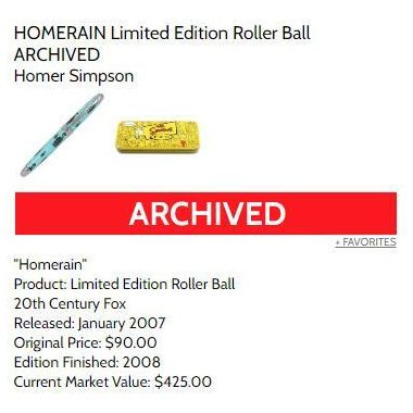 Full Set of all 8 Homer Pens - each an Artist Proof - New w/ Simpsons Yellow Tin