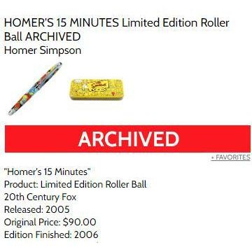Full Set of all 8 Homer Pens - each an Artist Proof - New w/ Simpsons Yellow Tin