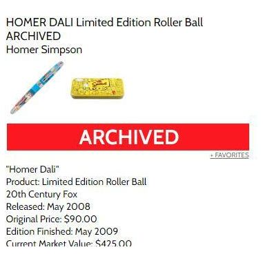Full Set of all 8 Homer Pens - each an Artist Proof - New w/ Simpsons Yellow Tin