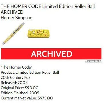 Full Set of all 8 Homer Pens - each an Artist Proof - New w/ Simpsons Yellow Tin