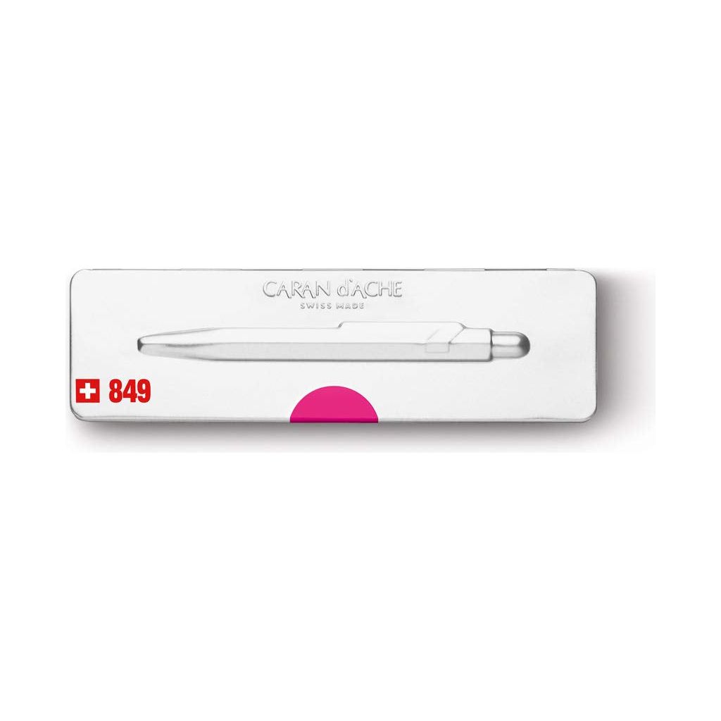 Caran D'ache 849 Pop Line Fluo Purple Ballpoint Pen with Metal Box