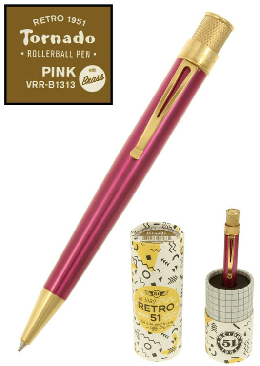 Retro 51 Pink Pen With Brass Trim Rollerballl New and Sealed