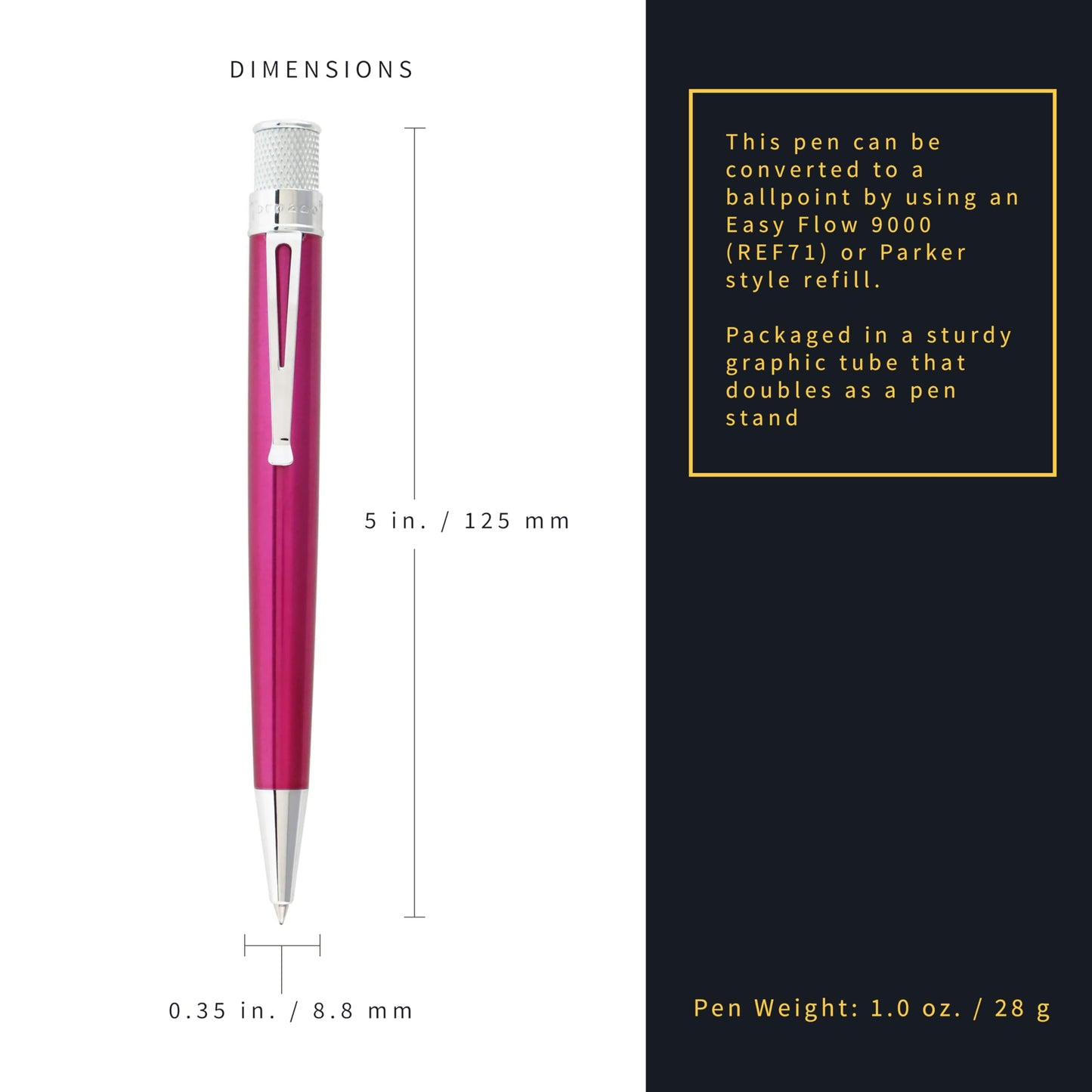 Retro 51  Rollerball Pen, Pink (VRR-1313) - New Open Tube