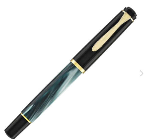 Pelikan M205 Green Marbled Fountain Pen – NEW OLD STOCK – Never Inked – Medium Nib – Gold Trim