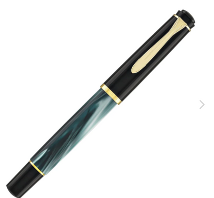 Pelikan M205 Green Marbled Fountain Pen – NEW OLD STOCK – Never Inked – Medium Nib – Gold Trim