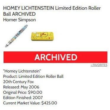 Full Set of all 8 Homer Pens - each an Artist Proof - New w/ Simpsons Yellow Tin